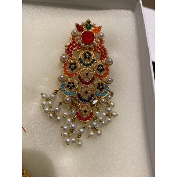 Nauratan Choker Jewelry Set Semi Precious stone Indian Pakistani Bridalwear NWT - Picture 3 of 12